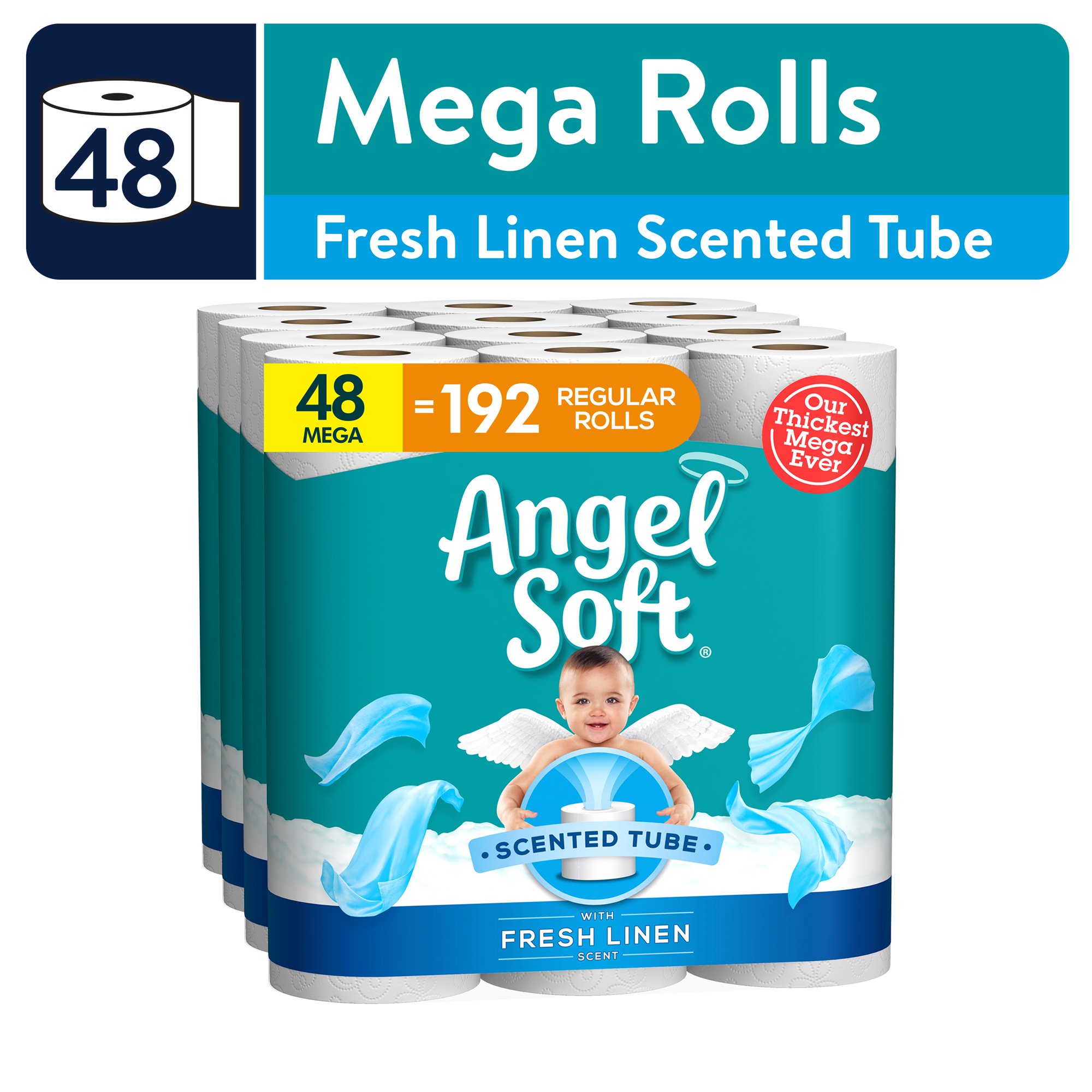 Angel Soft Toilet Paper with Fresh Linen Scented Tube. 48 Mega Rolls
