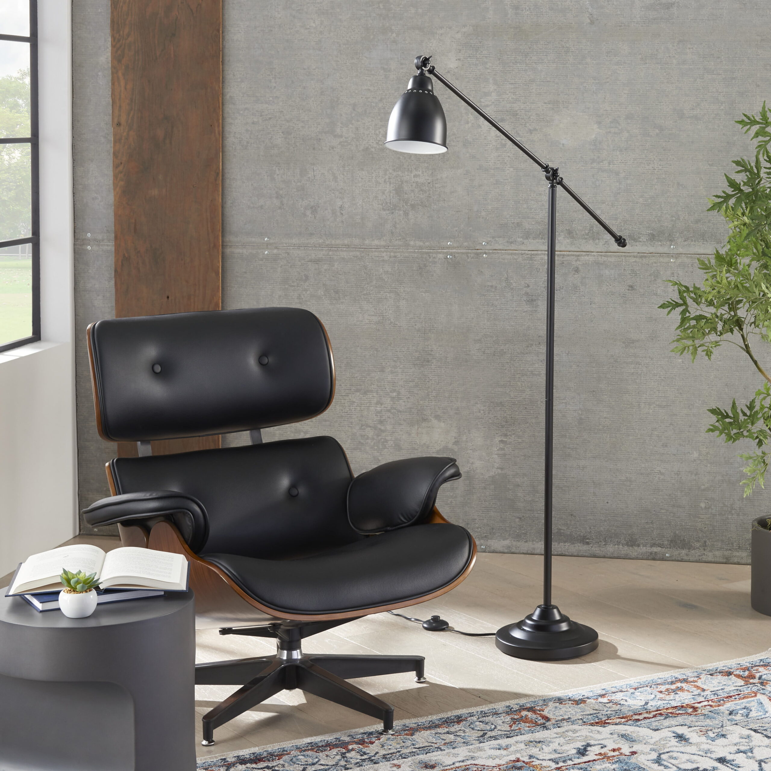 Nourison 54″ Metal Standing Lamp Modern. Contemporary. Industrial for Bedroom. Living Room. Office. Reading. Black