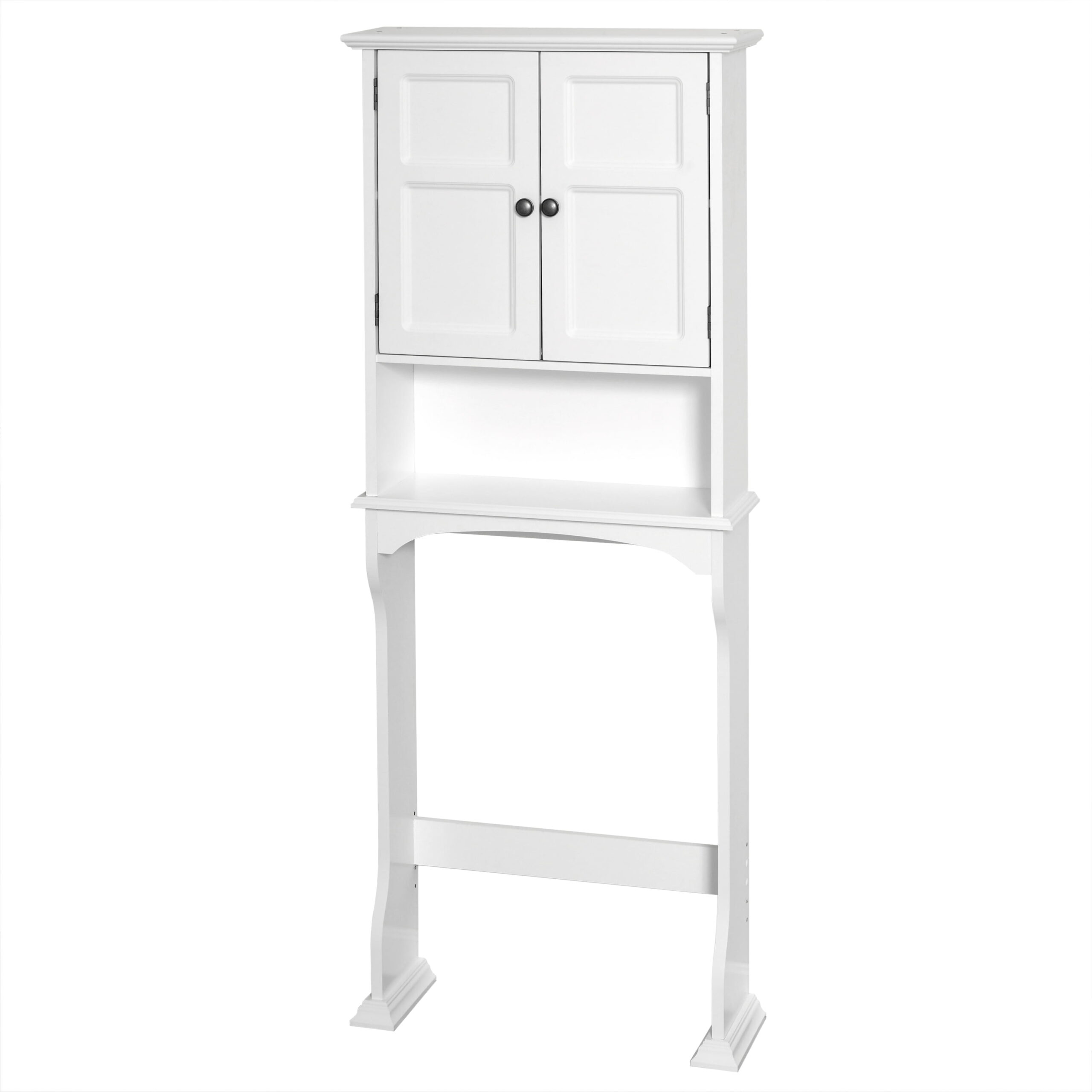 White Bathroom Spacesaver with Cabinet and 3 Shelves. Zenna Home Collette over-the-Toilet
