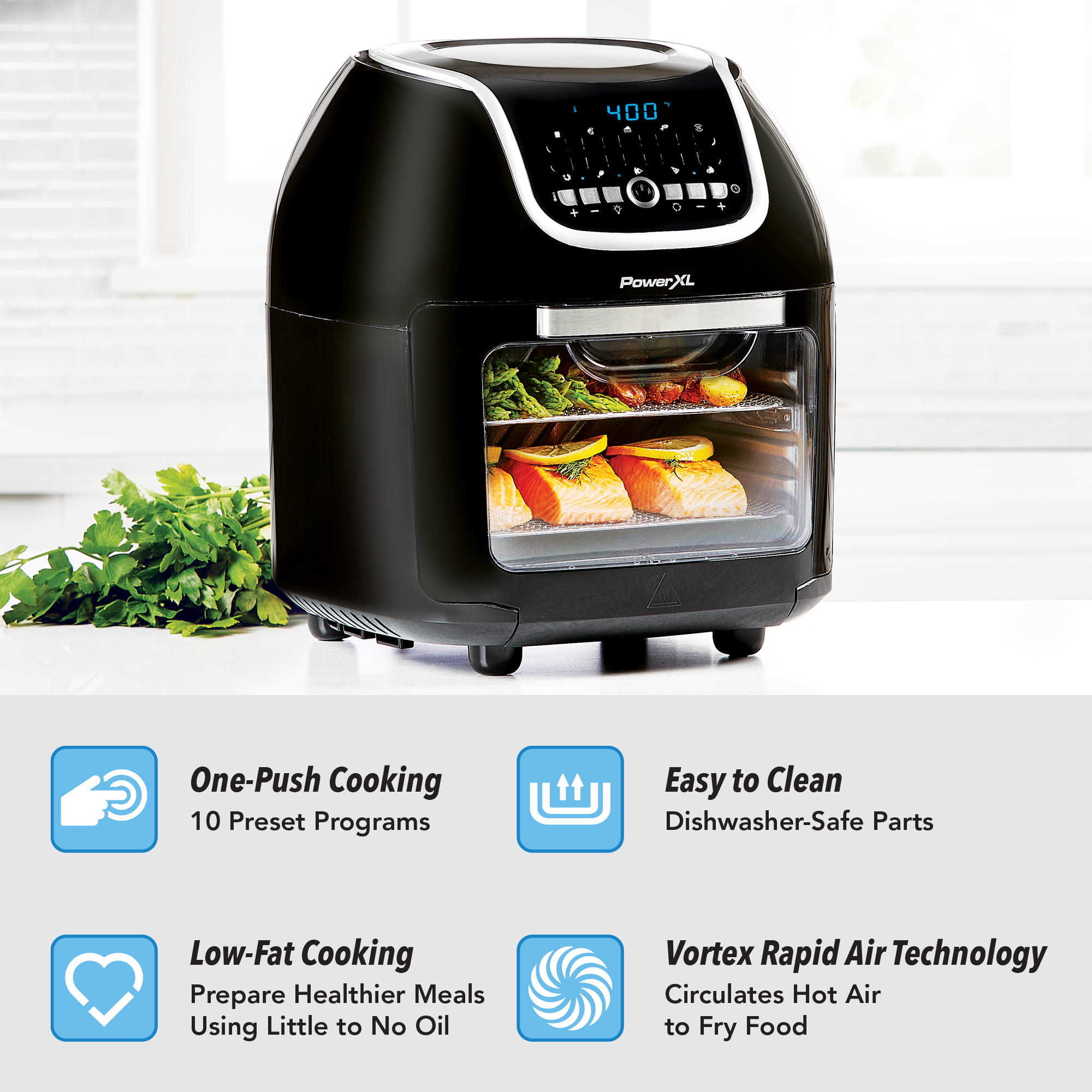 PowerXL Vortex Air Fryer Pro Plus 10 Quart Capacity. Black. 1700 Watts.