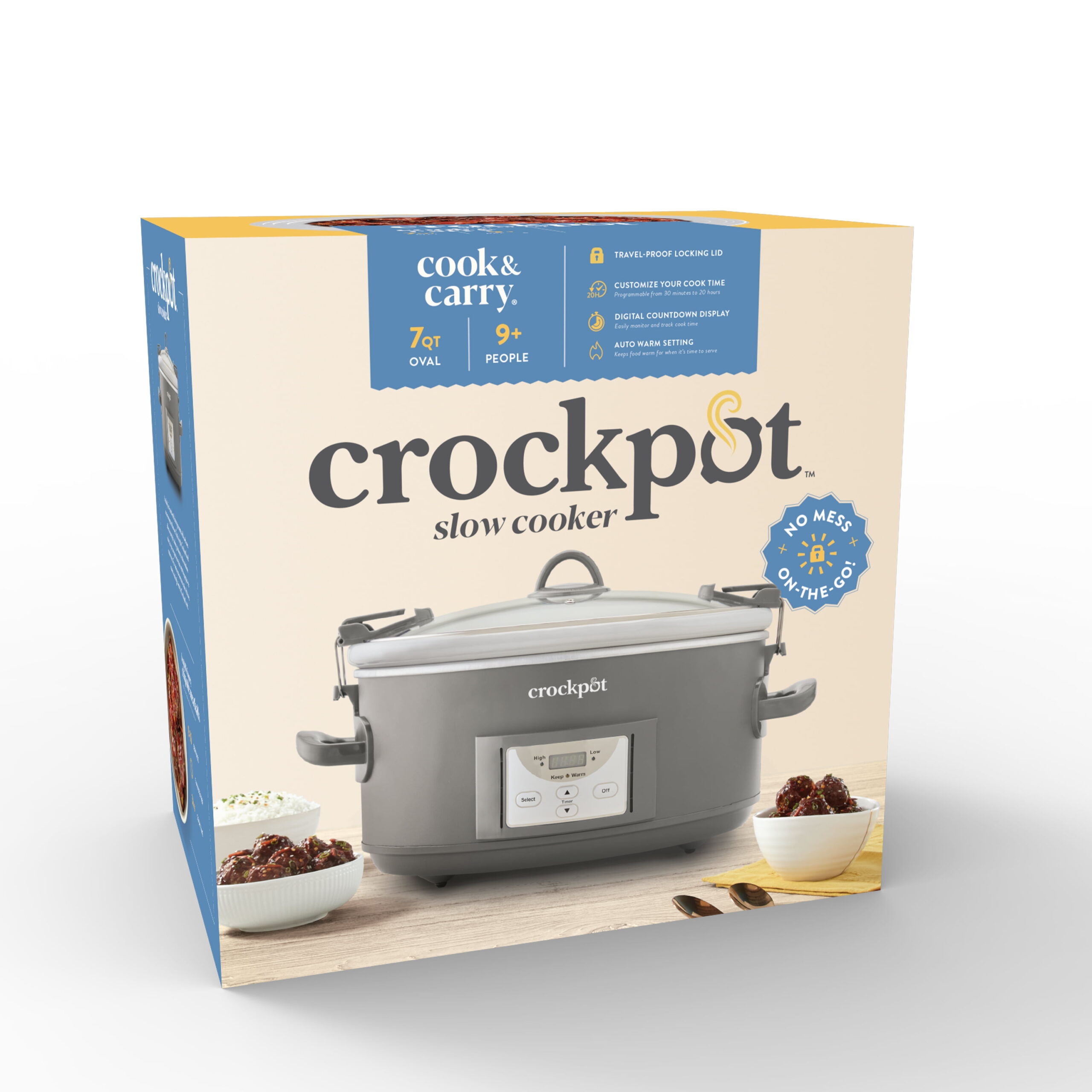 Crockpot 7-Quart Cook and Carry Programmable Slow Cooker. Grey