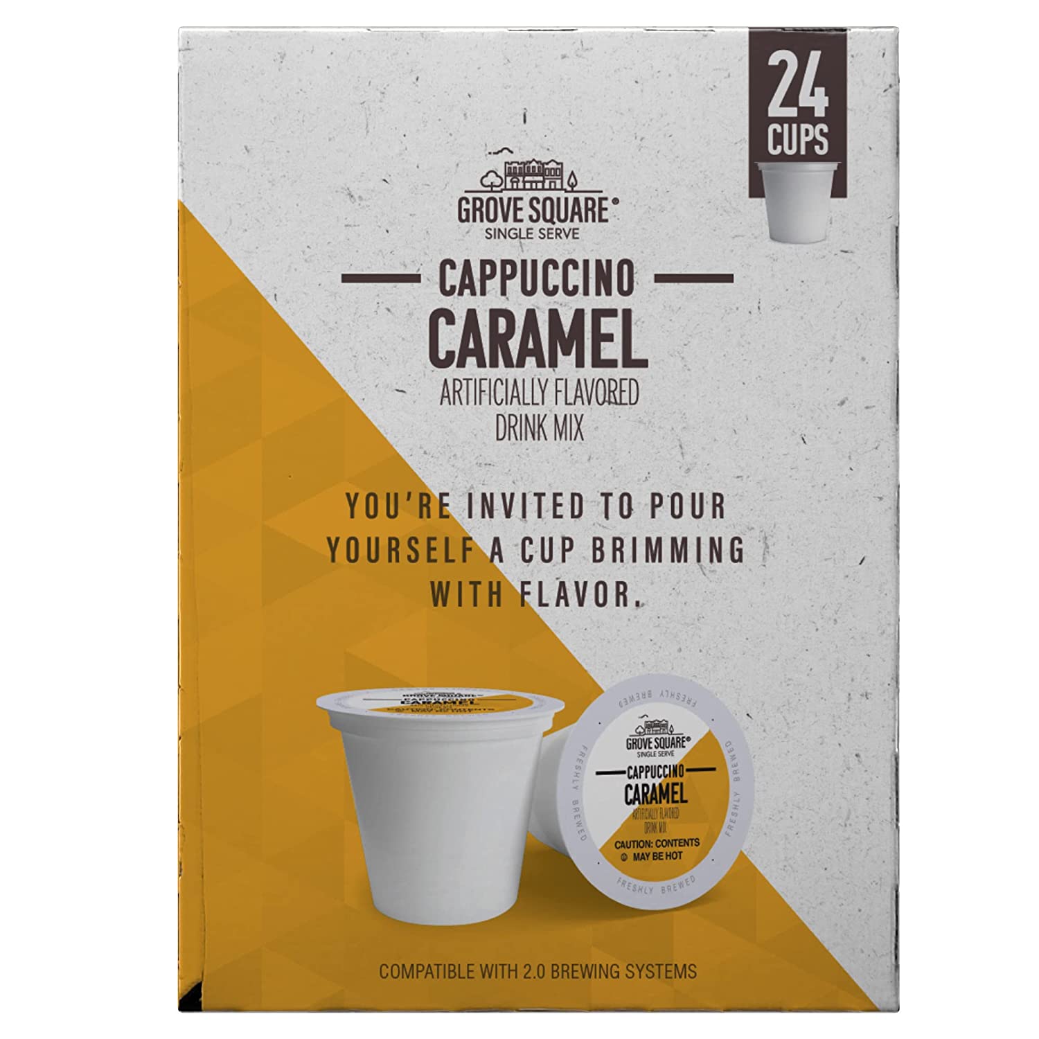 Grove Square Cappuccino Pods. Caramel. Single Serve (Pack of 24)