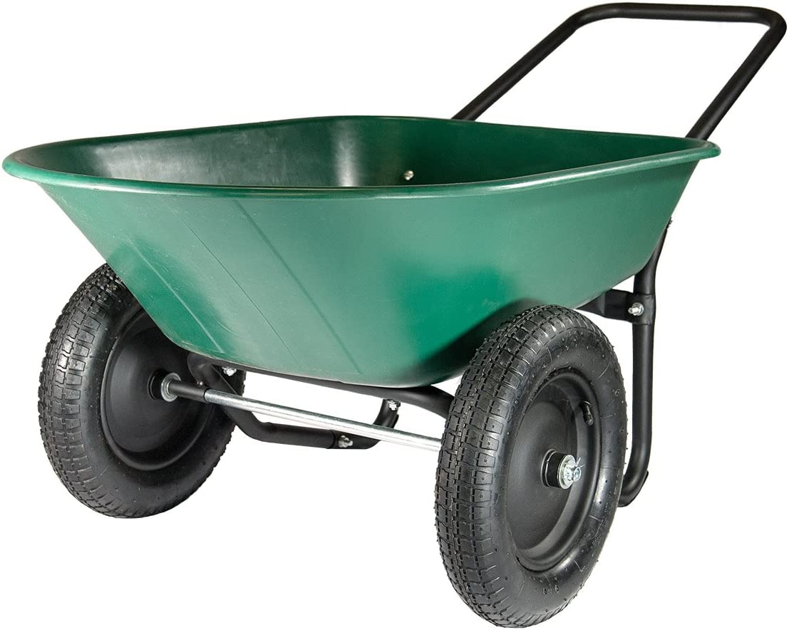 Marathon Yard Rover – 2 Tire Wheelbarrow Garden Cart - Green/Black
