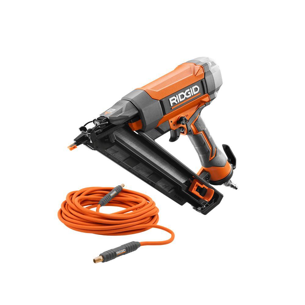 RIDGID R250AFF-R5025LF Pneumatic 15-Gauge 2-1/2 in. Angled Finish Nailer with 1/4 in. 50 ft. Lay Flat Air Hose