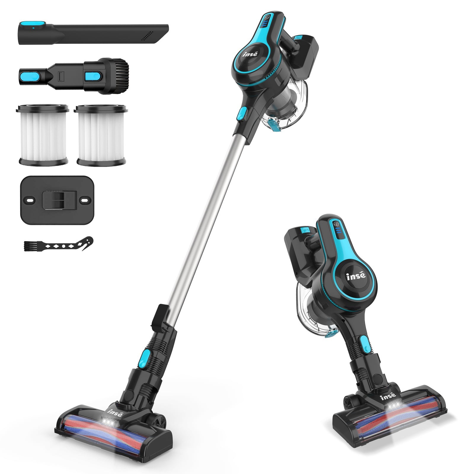 INSE Cordless Vacuum Cleaner. 6 in 1 Powerful Suction Lightweight Stick Vacuum with 2200mAh Rechargeable Battery. up to 45min Runtime. for Home Furniture Hard Floor Carpet Car Hair