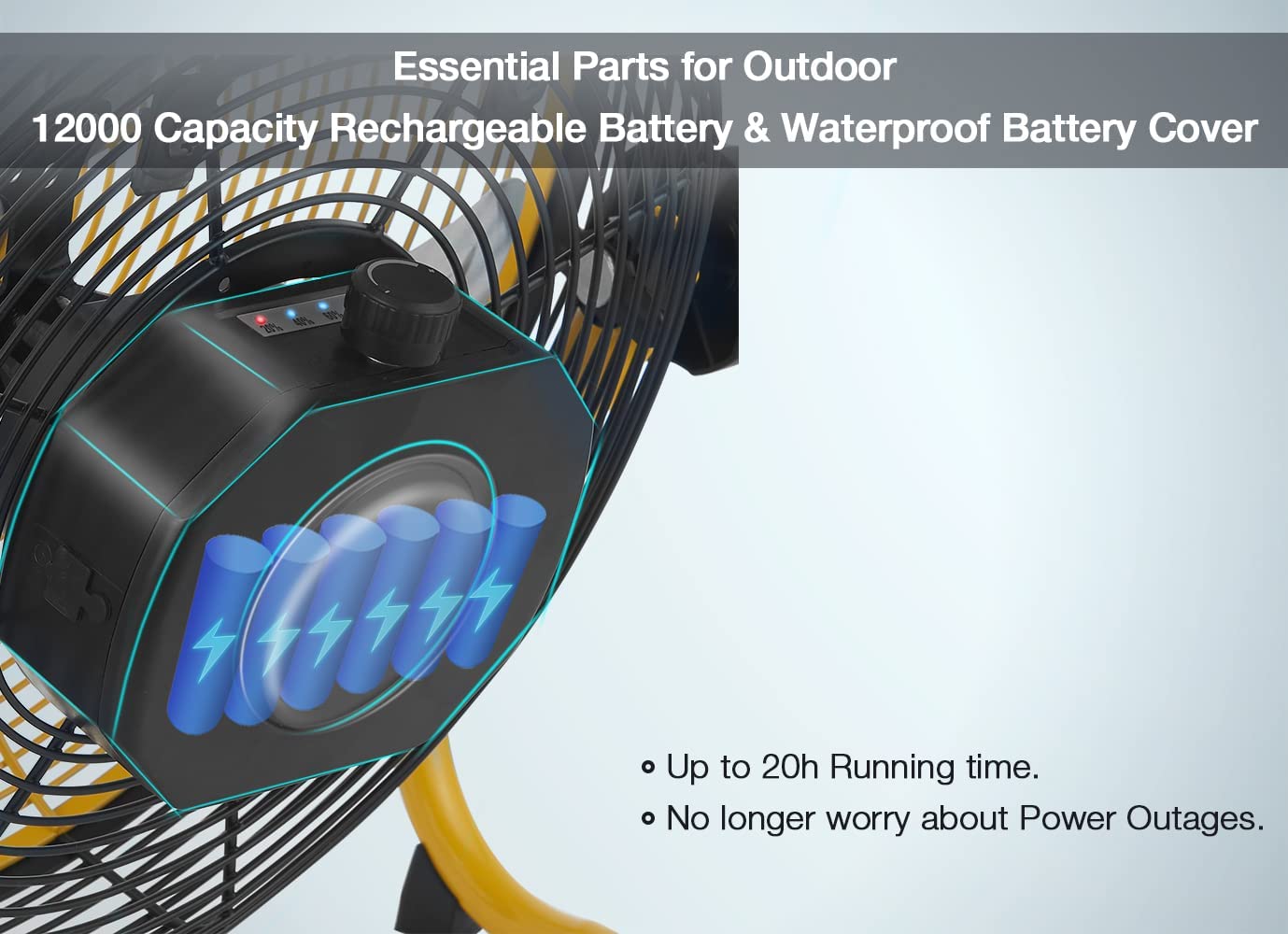 Geek Aire Fan. Battery Operated Camping Floor Fan. Rechargeable Powered High Velocity Fan with Metal Blade. Portable Cordless Beach Fan Camping Accessories With for Camping Travel Hurricane. 12 Inch