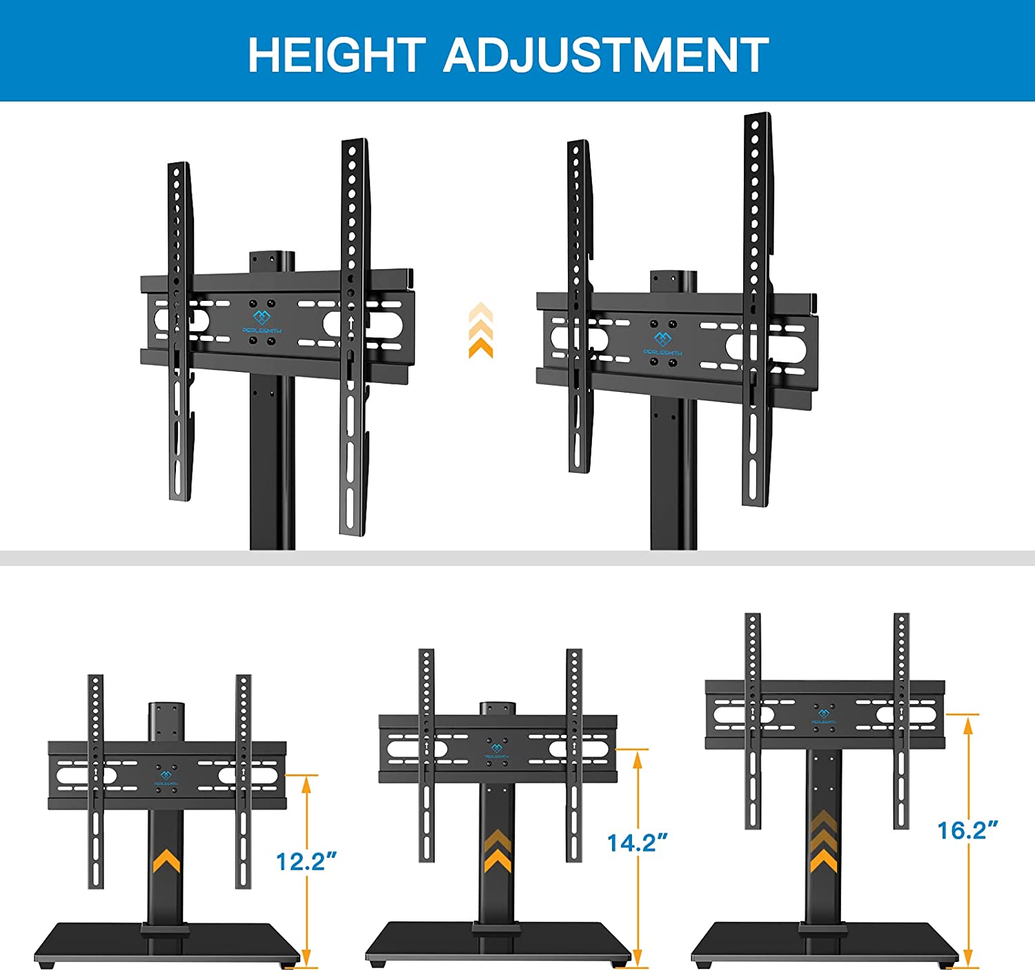 PERLESMITH Universal TV Stand - Table Top TV Stand for 37-55 inch LCD LED TVs - Height Adjustable TV Base Stand with Tempered Glass Base & Wire Management. VESA 400x400mm