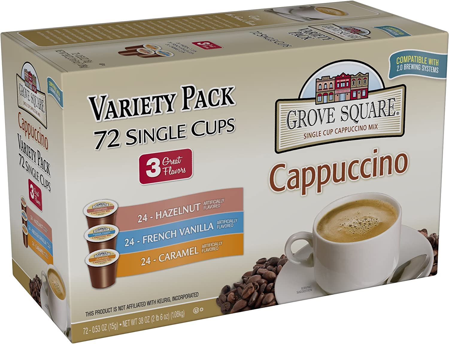 Grove Square Cappuccino Variety Pack. 72 Single Serve Cups