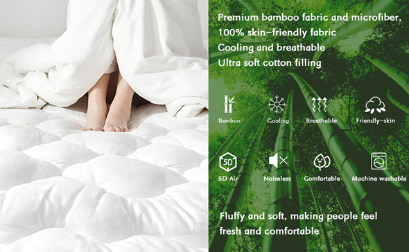 MERITLIFE Waterproof Mattress Pad.400TC 100% Cotton Cooling Mattress