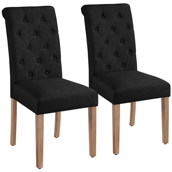 Alden Design Tufted Upholstered High Back Parson Dining Chair. Set of 2. Black