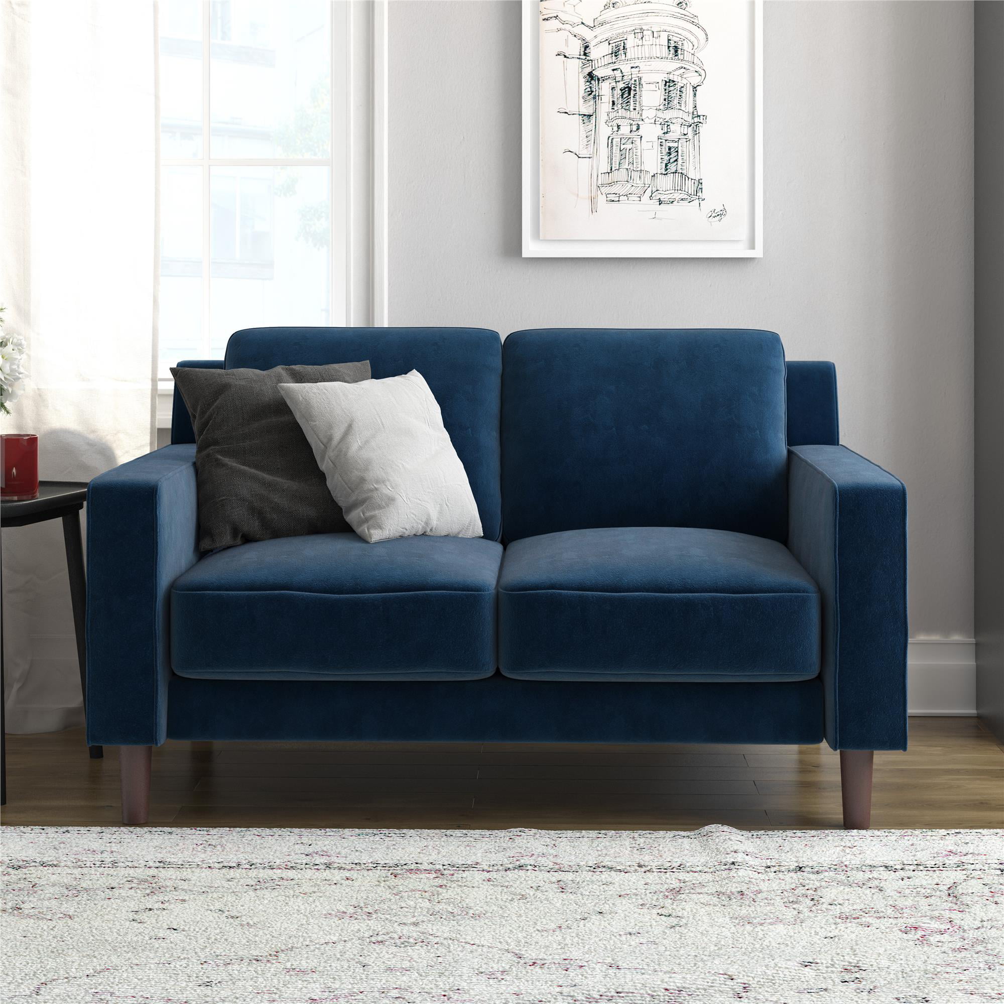 DHP Bryanna Loveseat 2 Seater Sofa . Blue Velvet