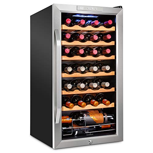 Ivation 28 Bottle Compressor Wine Cooler Refrigerator W/ Lock. Silver