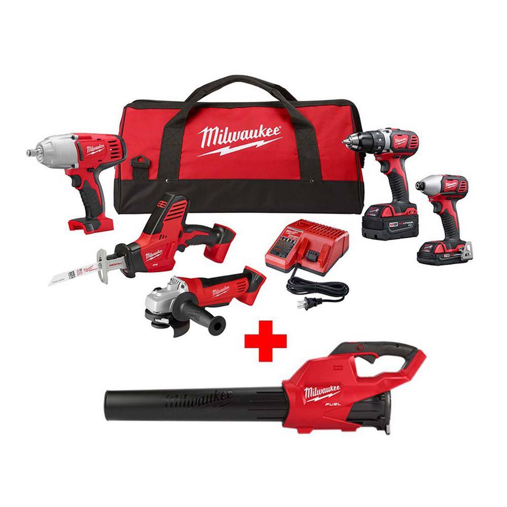 Milwaukee 2695-25CXH-2724-20 M18 18V Lithium-Ion Cordless Combo Tool Kit (5-Tool) with M18 FUEL Blower