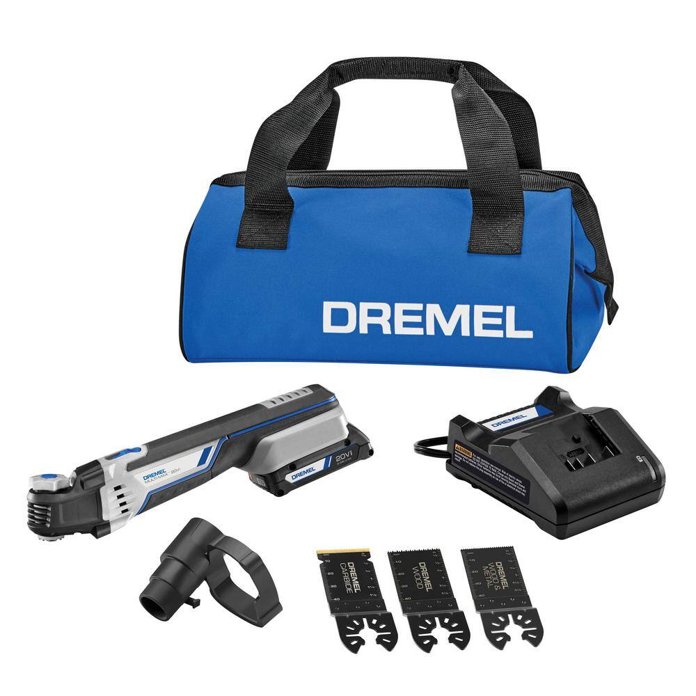 Dremel MM20V01+MM480BU Multi-Max 20V Cordless Oscillating Multi-Tool Kit with 3Pc Universal 1-1/4 in. HCS Wood.Drywall.PVC Flush Cutting Blade