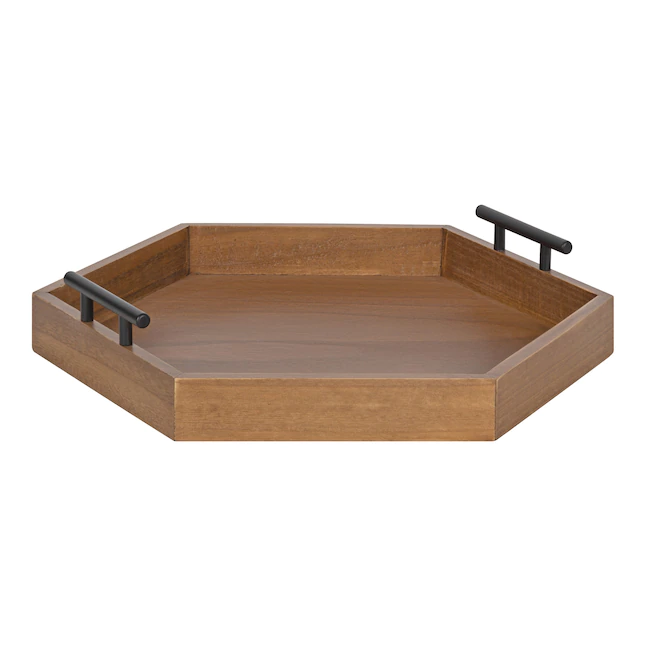 Kate and Laurel 18-in x 18-in Rustic Brown Hexagon Decorative Tray