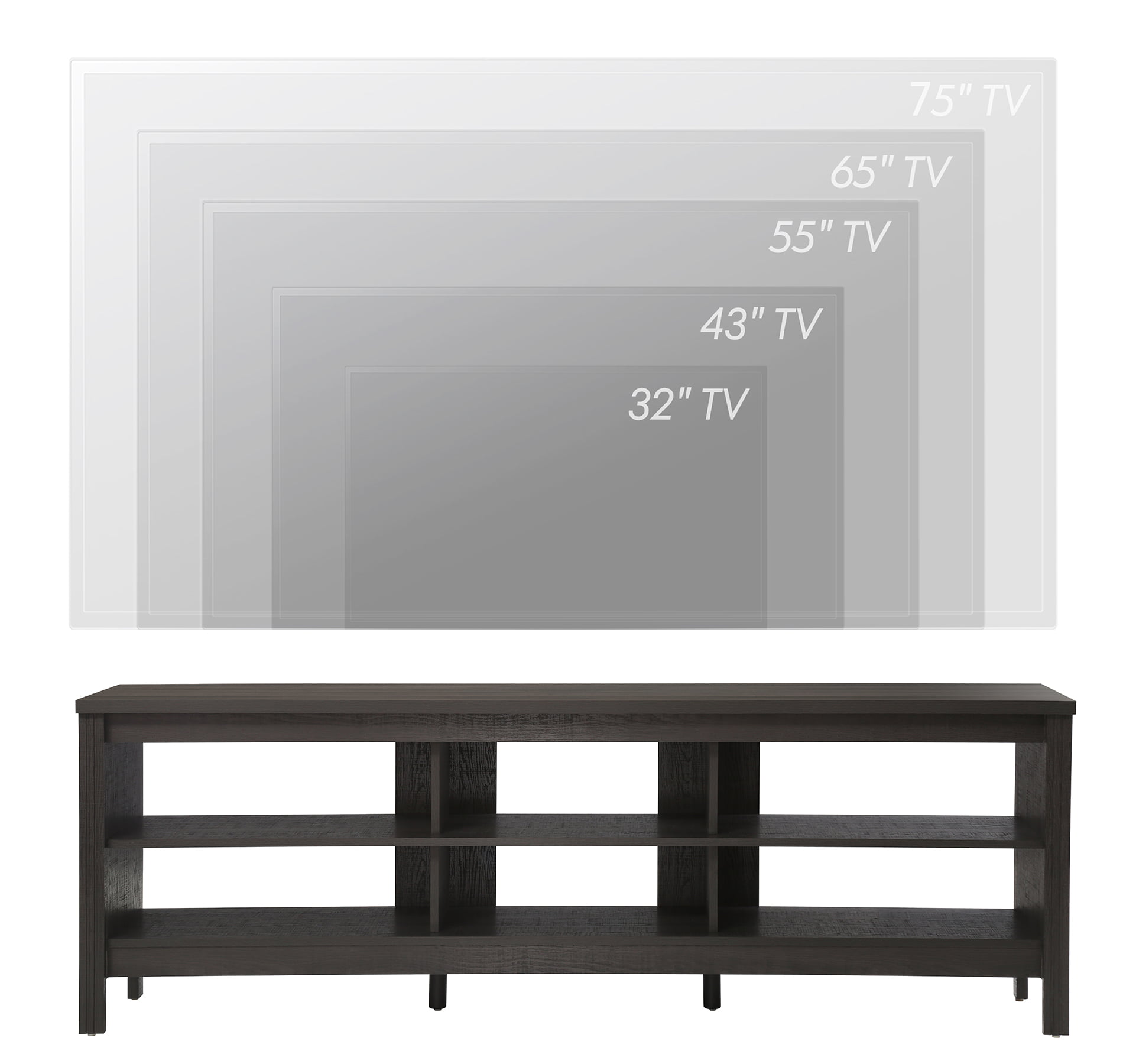 LED TV Stand for 75 inches Flat Screen. LED Wood Media Console Storage Cabinet Entertainment Center with 6 Open Shelves for Living Room. 70 inches. Black