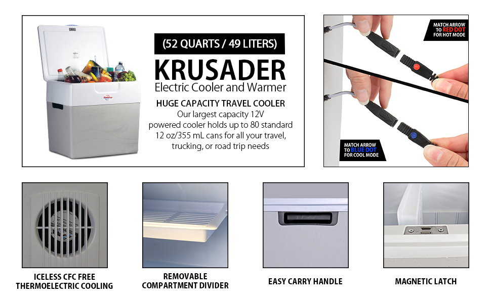 Koolatron P85 Iceless Electric Cooler Warmer 49L / 52 qt Portable Ice Chest Grey White