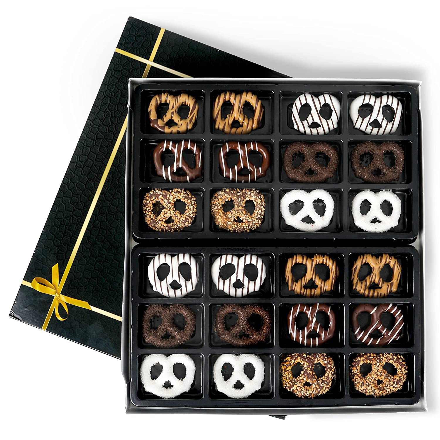 The Pretzel Plate Chocolate Covered Pretzels Gift Box- Vegan Gourmet Assorted Dark & White Chocolates Gift