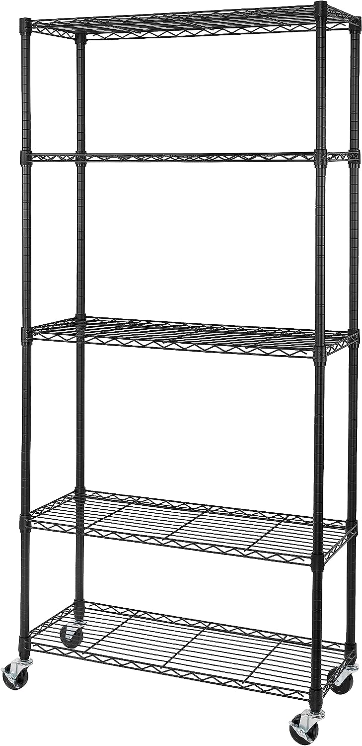Seville Classics UltraDurable Heavy Duty NSF Solid Steel Wire Rack Storage Unit. Organizer for Garage. Warehouse. Office. Restaurant. Classroom. Kitchen. Black. 5-Tier Shelving. 36″ W x 14″ D