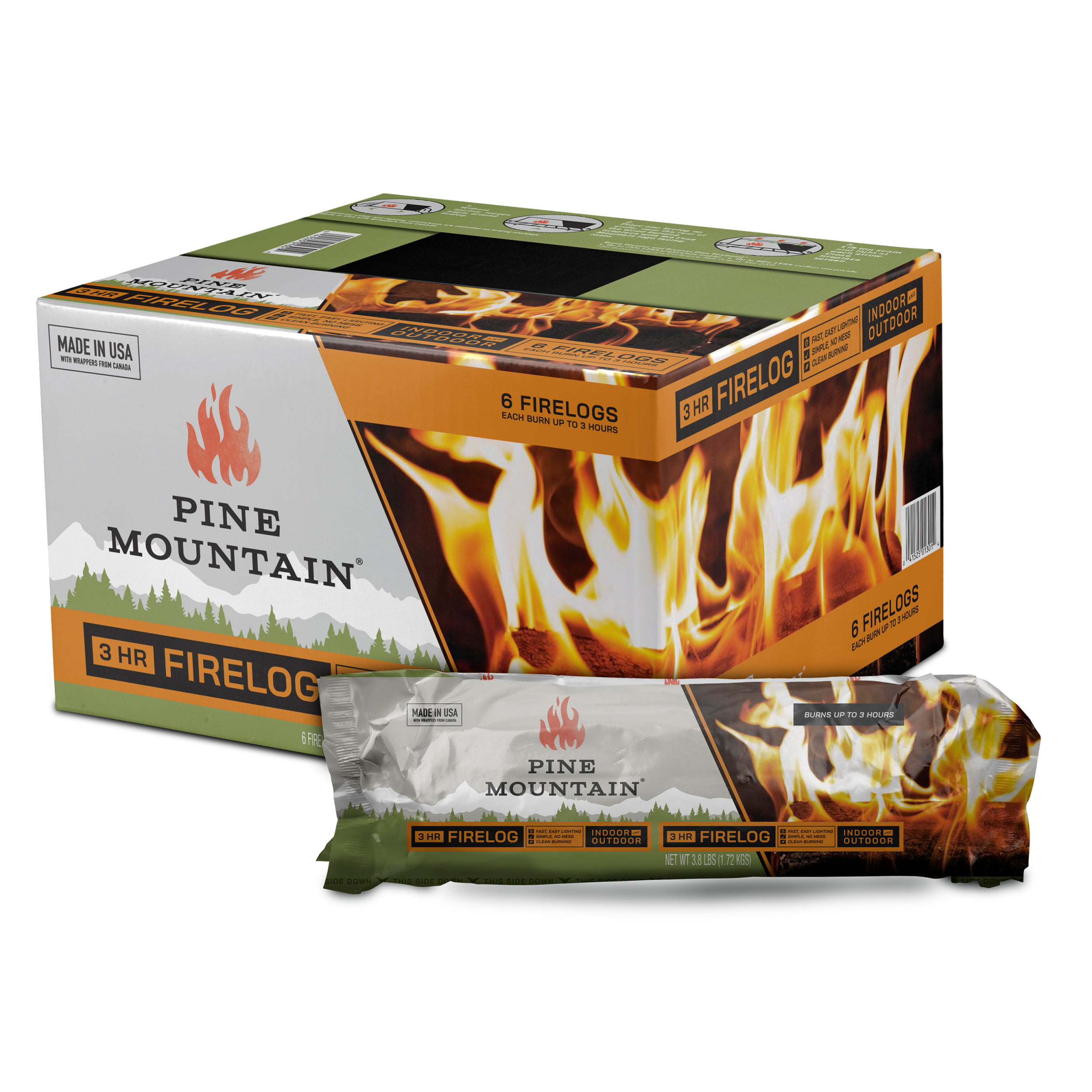 Pine Mountain Traditional 3-Hour Firelogs. Long Burning Fire Log 6 Pack