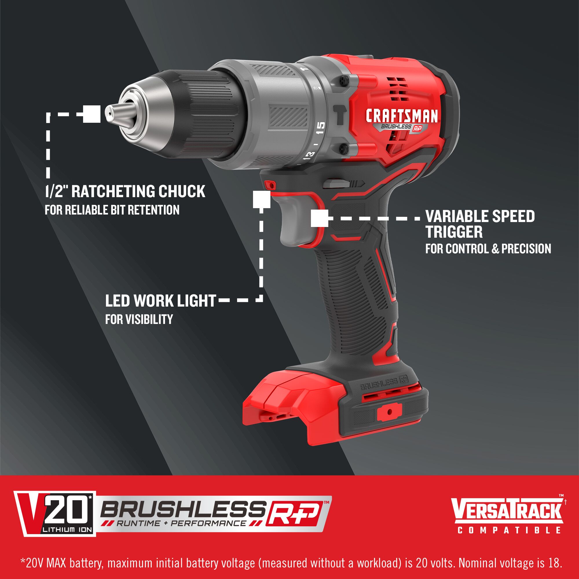 CRAFTSMAN V20 RP 1/2-in 20-volt Max-Amp Variable Speed Brushless Cordless Hammer Drill(Bare Tool)