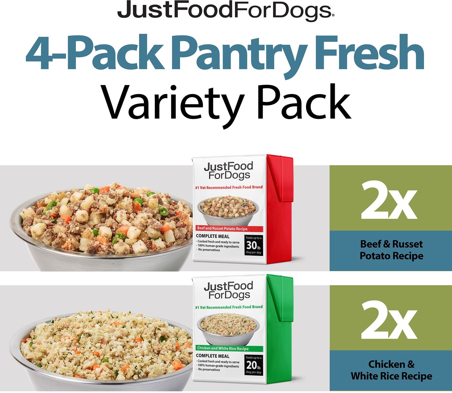 JustFoodForDogs Pantry Fresh Beef & Chicken Variety Pack. 12.5-oz pouch. case of 4