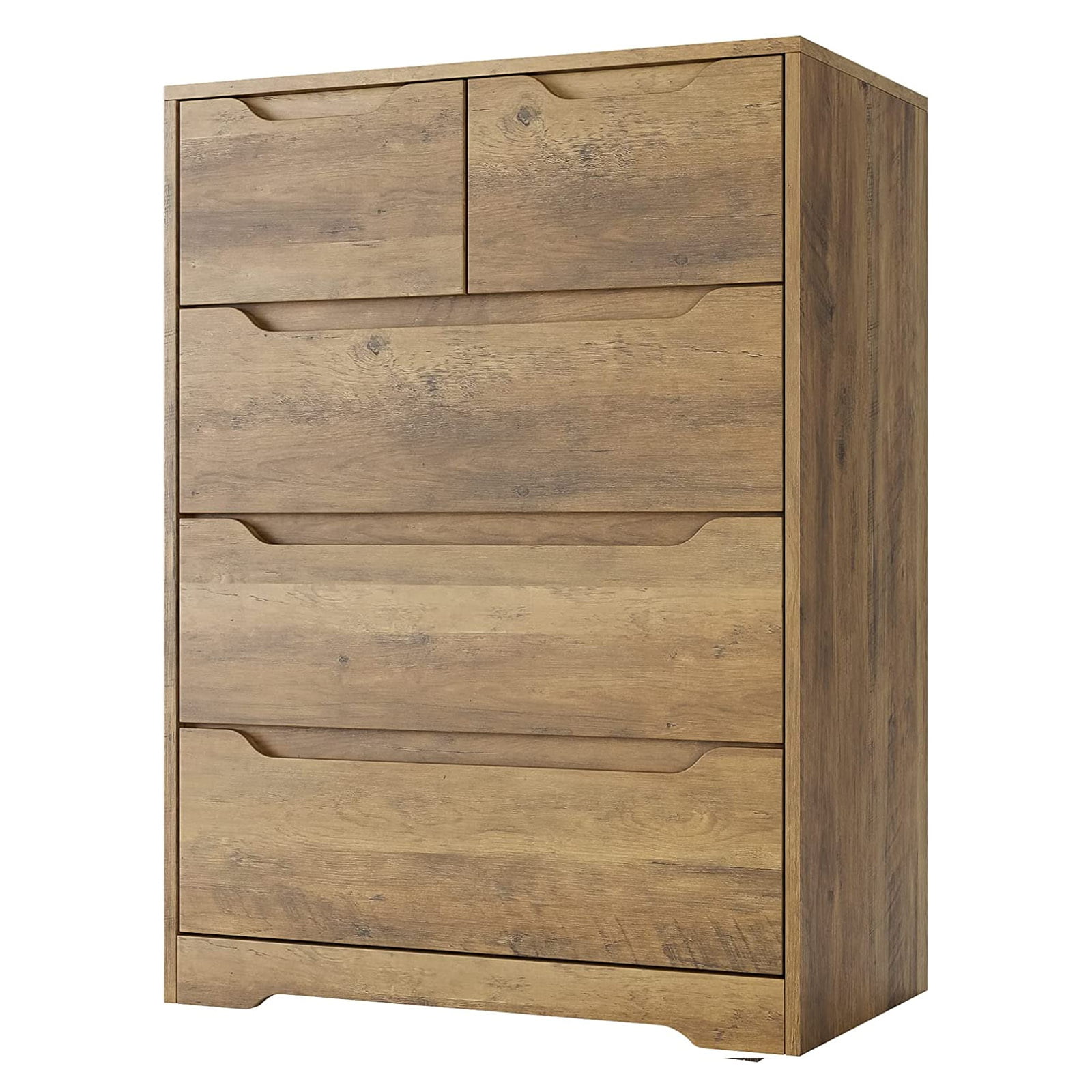 Homfa Dresser for Bedroom. Wood Storage Chest of 5 Drawers with Cutout Handles for Living Room. Rustic Brown