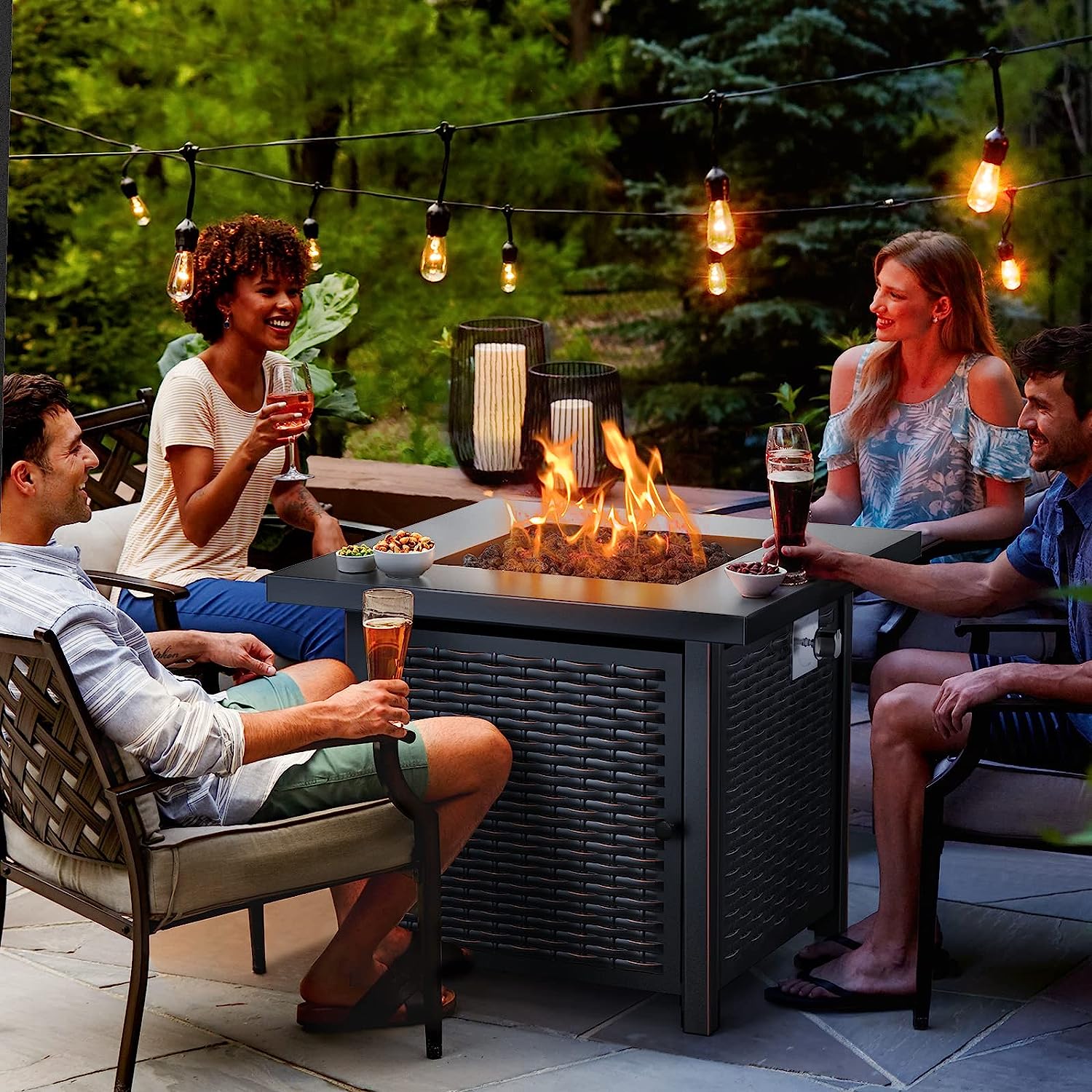 Ciays Propane Fire Pits 28 Inch Outdoor Gas Fire Pit. 50.000 BTU Steel Fire Table with Lid and Lava Rock. Add Warmth and Ambience to Gatherings and Parties On Patio Deck Garden Backyard. Black