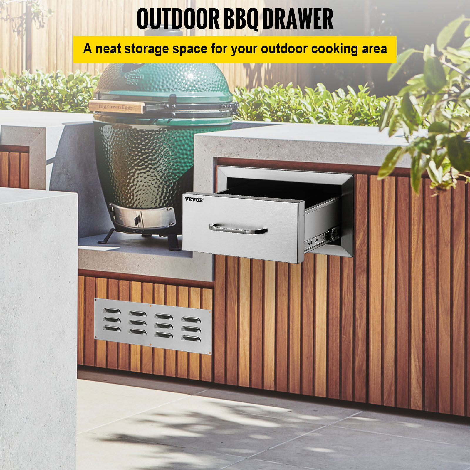 VEVOR 14×8.5 inch Outdoor Kitchen Drawers Stainless Steel. Flush Mount Double Drawers.14W x 8.5H x 23D Inch