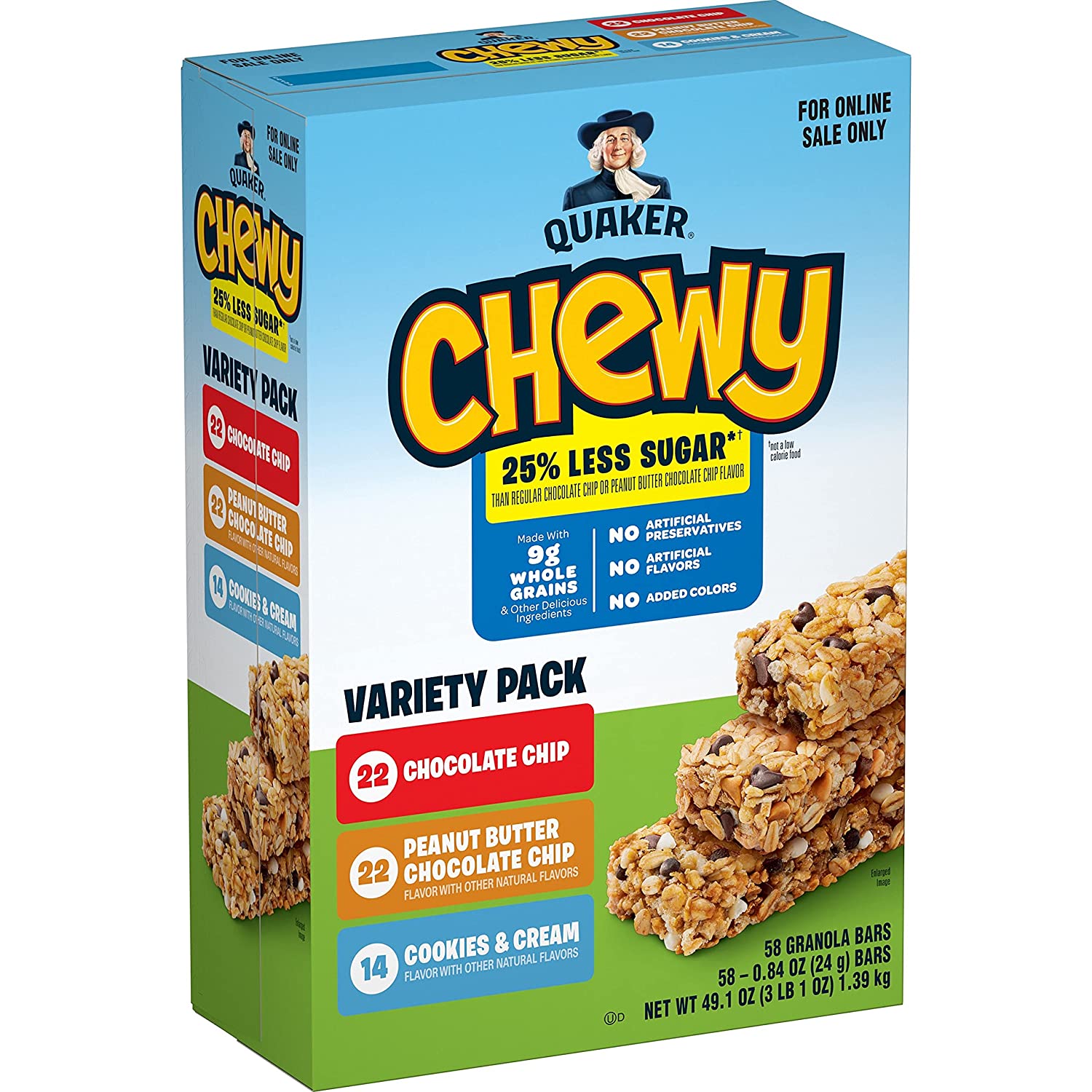 Quaker Chewy Lower Sugar Granola Bars. 3 Flavor Less Sugar Variety Pack 58 Count (Pack of 1)