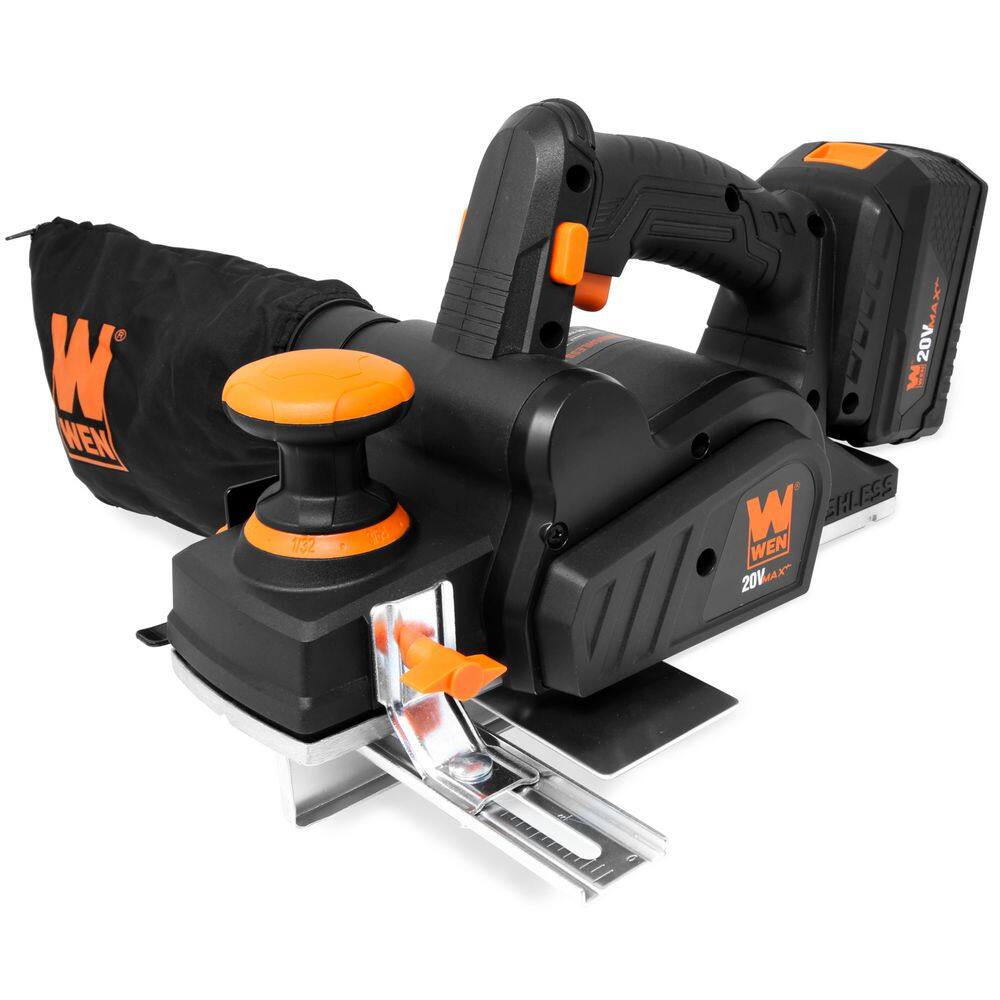 WEN 20653 20-Volt Max Brushless Cordless 3-1/4 in. Hand Planer with 4.0 Ah Lithium-Ion Battery and Charger