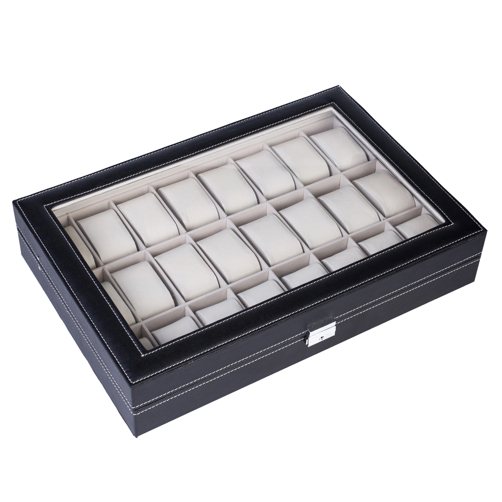 DISCOUNTTODAY 24 Slot Elegant Portable Black Watch Collection Box Case Organizer for Storage Display Holds Watches Jewelry for Men & Women 16.92 x 11.42 x 3.35