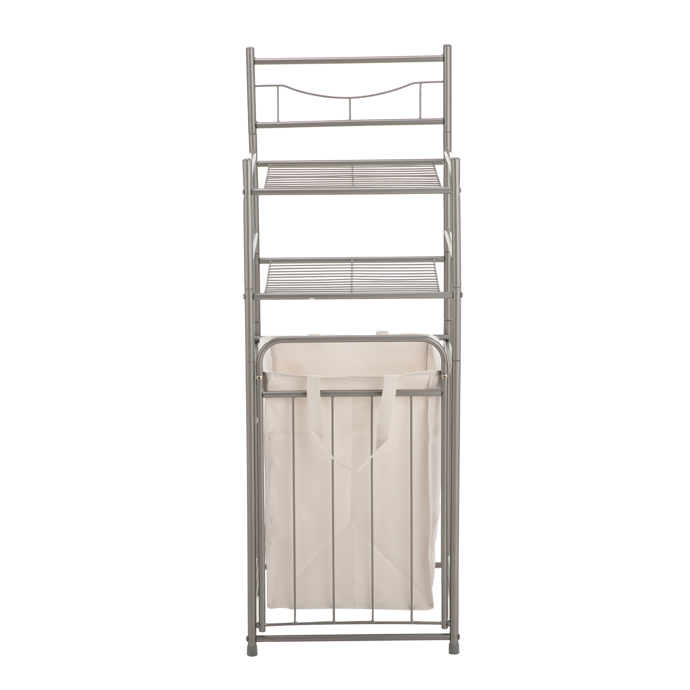 Mainstays 2 Shelves 10 lb Capacity Steel Storage Shelf Unit with Hamper. Satin Nickel Finish