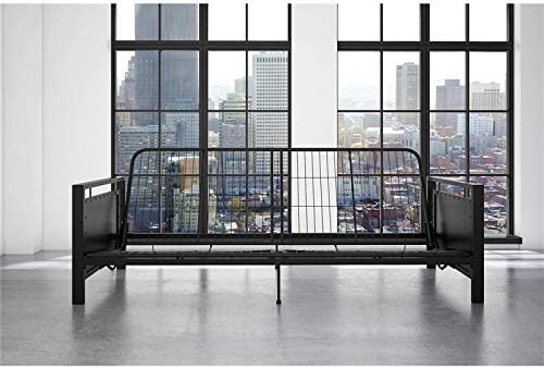 DHP Henley Metal Arm Futon Frame. Industrial Loft Design. Converts to Sleeper. Black Sturdy Metal