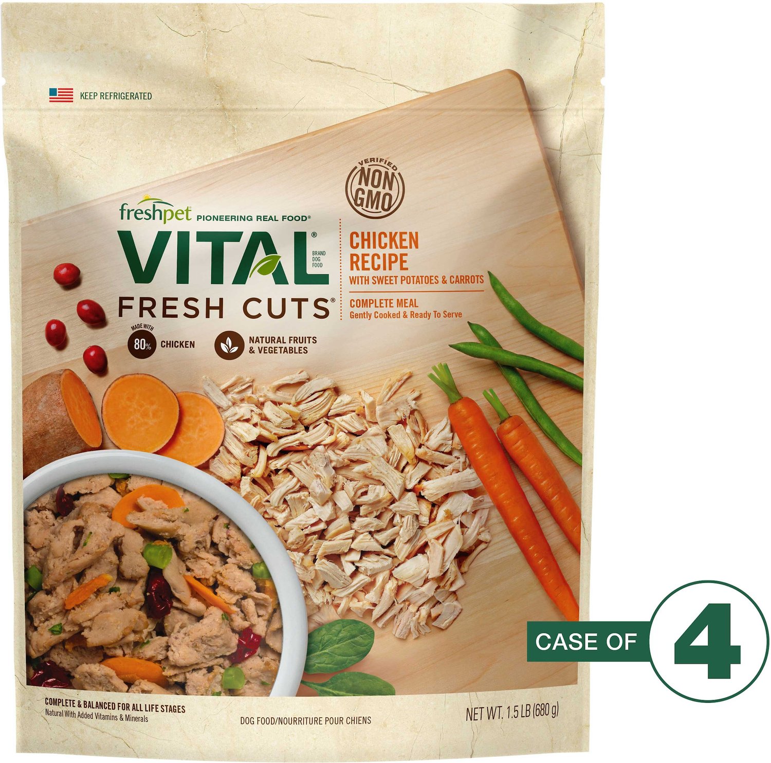 Freshpet Vital Fresh Cuts Chicken Recipe Fresh Dog Food. 1.5-lb bag. case of 4