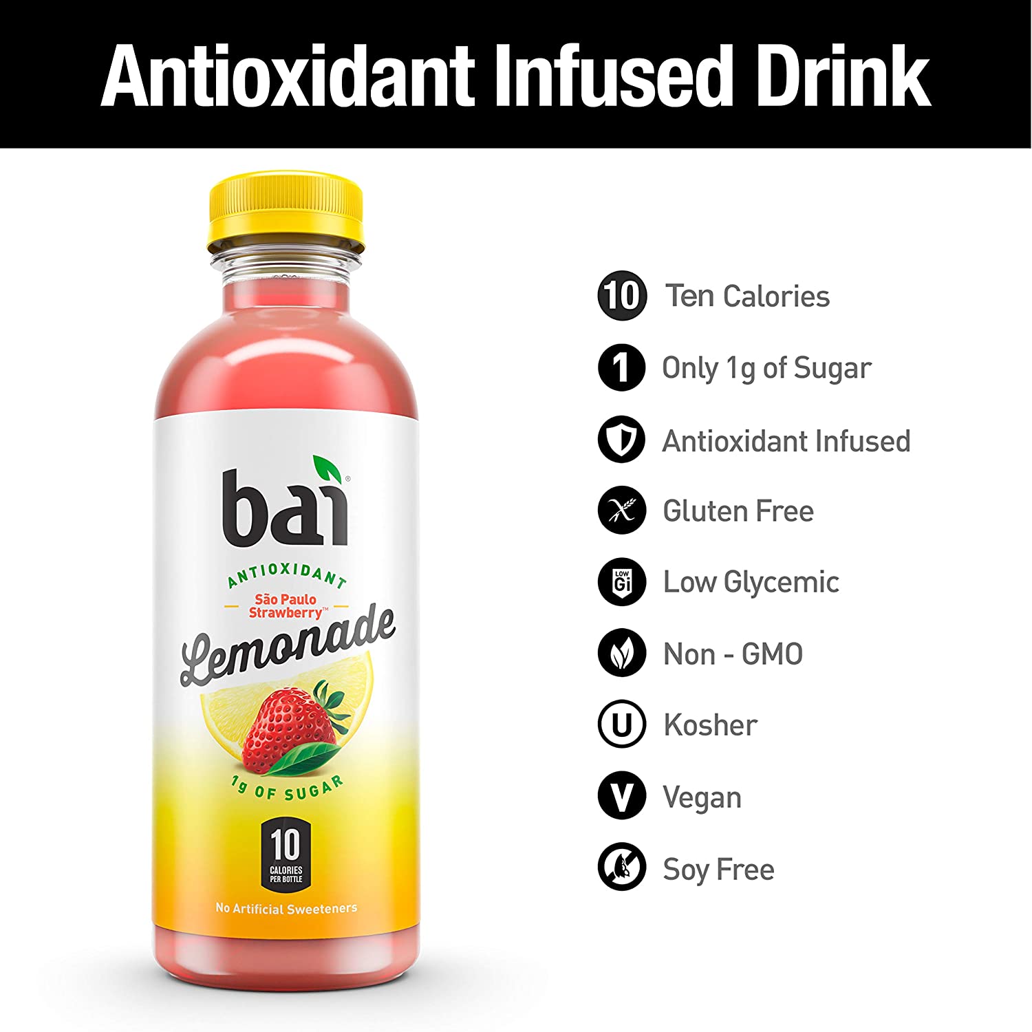 Bai Flavored Water. São Paulo Strawberry Lemonade (Pack of 12)