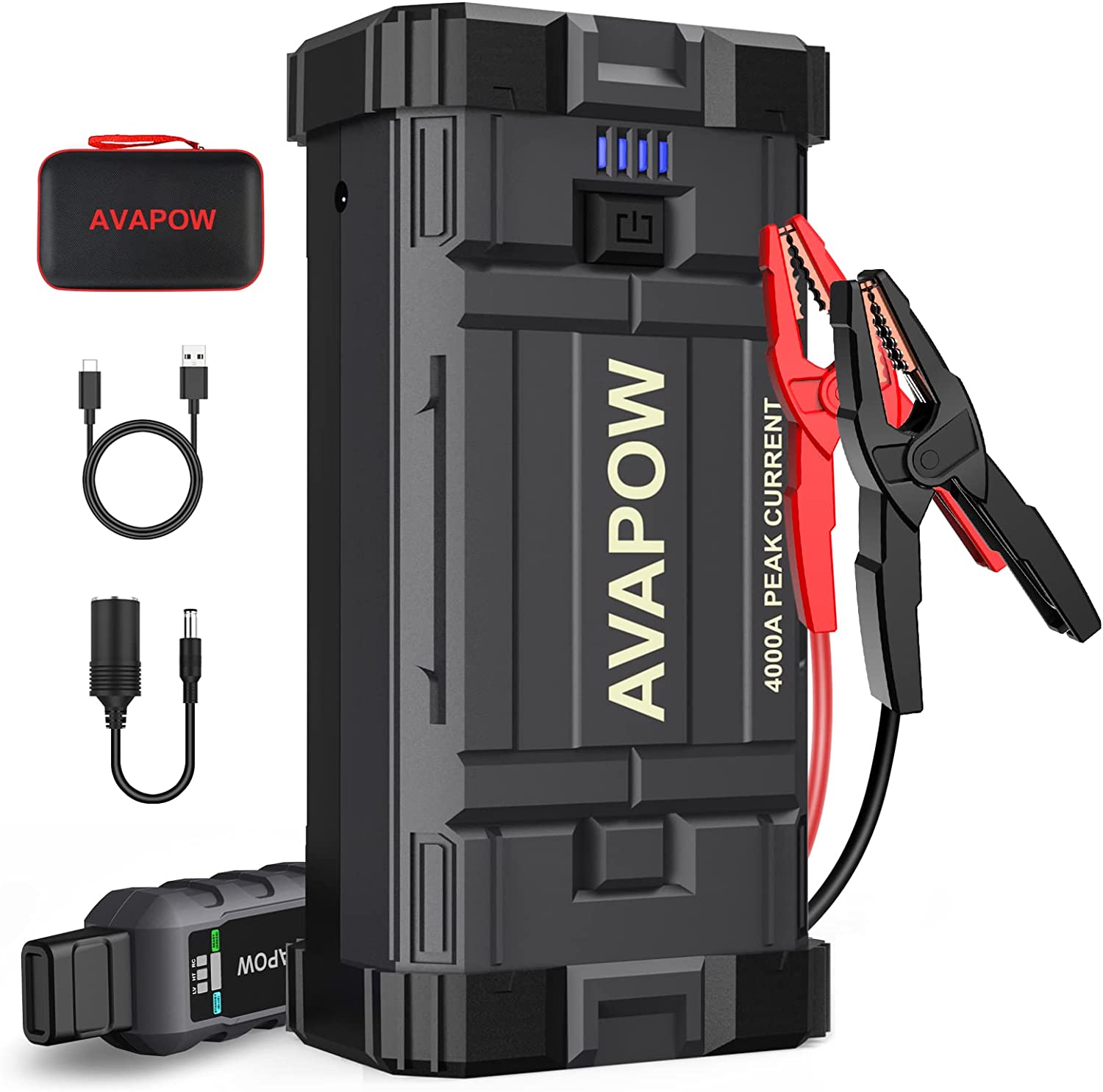 AVAPOW Car Jump Starter. 4000A Peak Battery Jump Starter (for All Gas or Up to 10L Diesel). Portable Battery Booster Power Pack. 12V Auto Jump Box with LED Light. USB Quick Charge 3.0