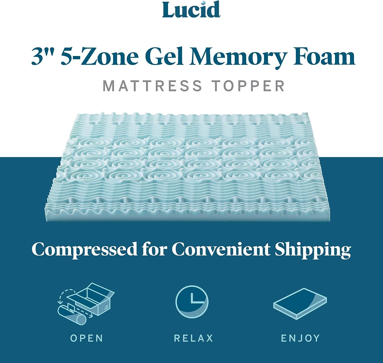 LUCID 3 Inch Mattress Topper Queen - Memory Foam Mattress Topper Queen - 5 Zone Gel Infusion - CertiPur Certified Foam - Twin XL Size - Dorm Room Essentials