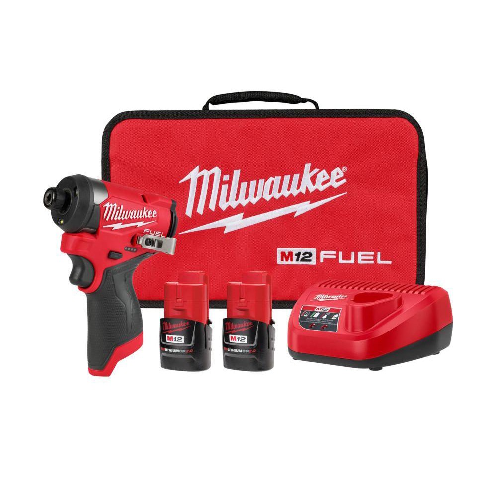 Milwaukee 3453-22 M12 FUEL 12V Lithium-Ion Brushless Cordless 1/4 in. Hex Impact Driver Kit w/Two 2.0Ah Batteries. Charger&Soft Case