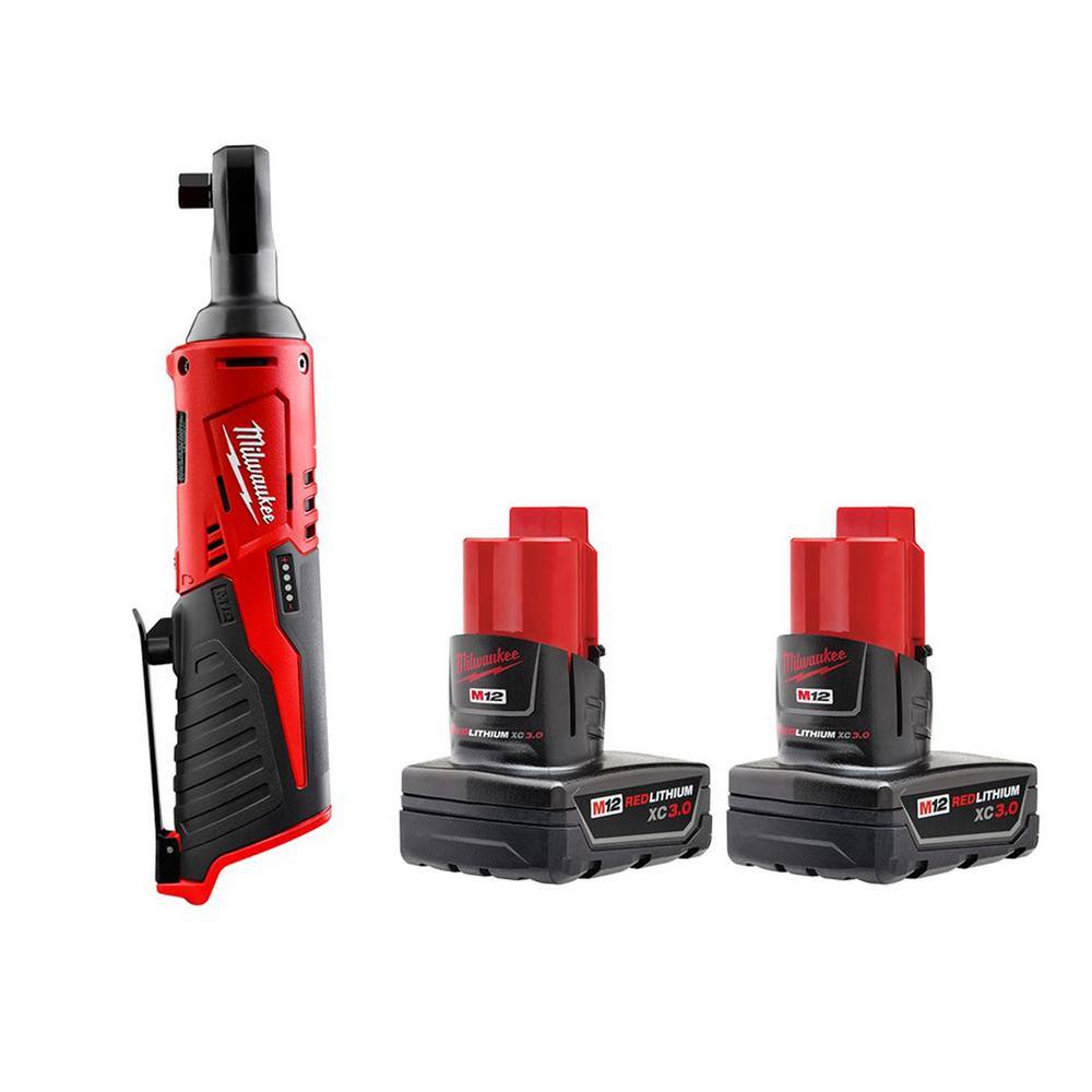 Milwaukee 2457-20-48-11-2412 M12 12V Lithium-Ion Cordless 3/8 in. Ratchet with 3.0 Ah Battery Pack (2-Pack)