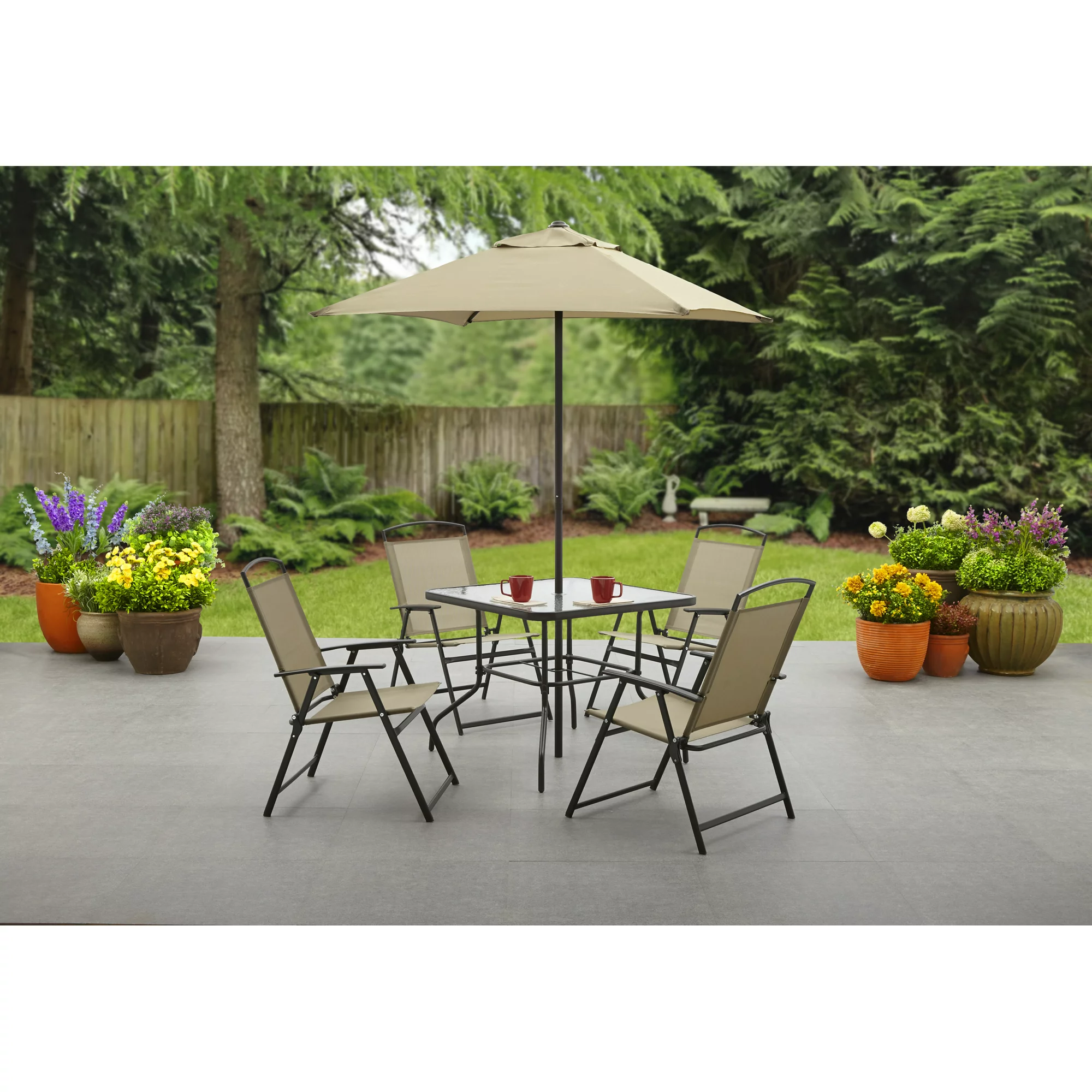 Mainstays Albany Lane 6 Piece Outdoor Patio Dining Set. Tan