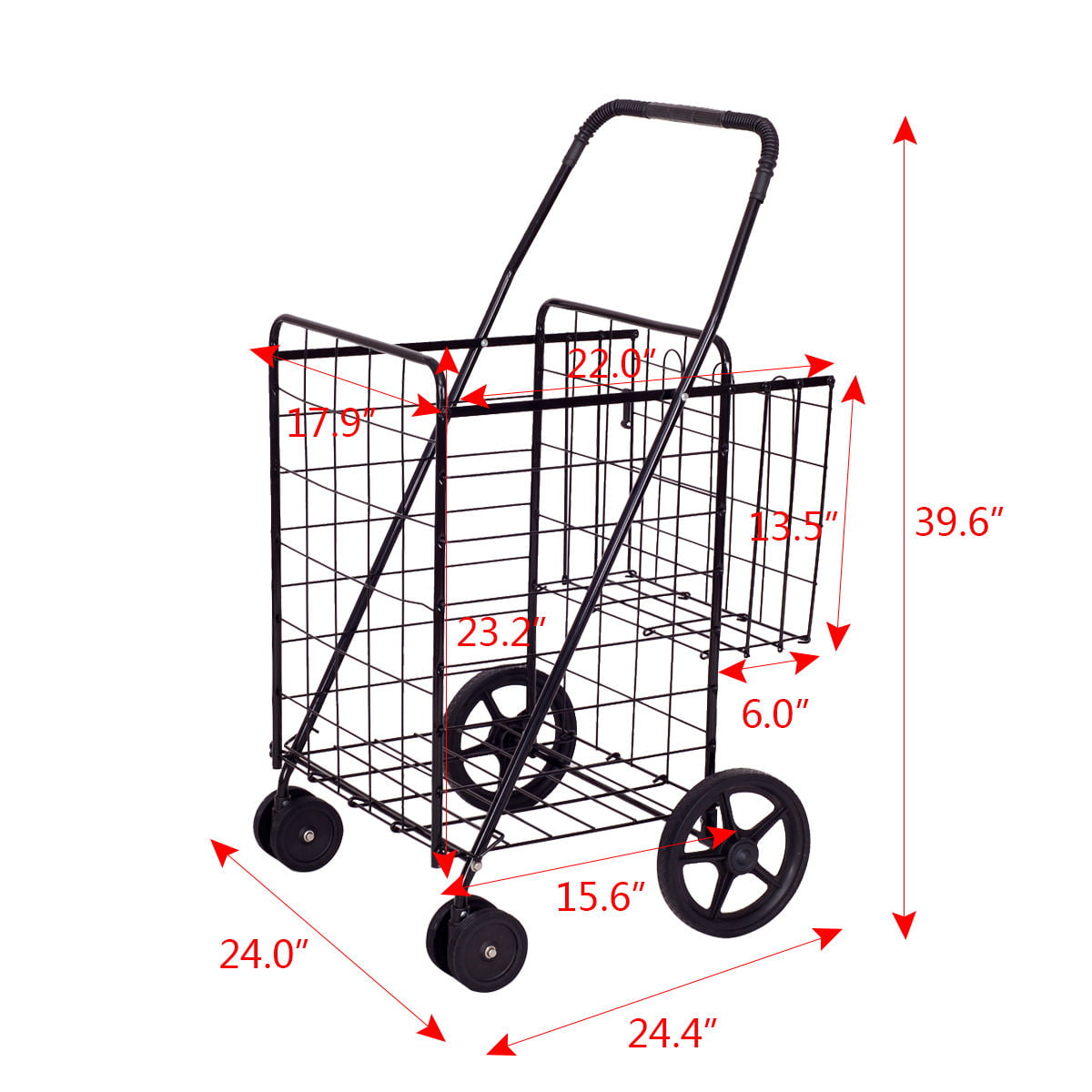 Costway Folding Shopping Cart Jumbo Basket Grocery Laundry Travel w/ Swivel Wheels. Black