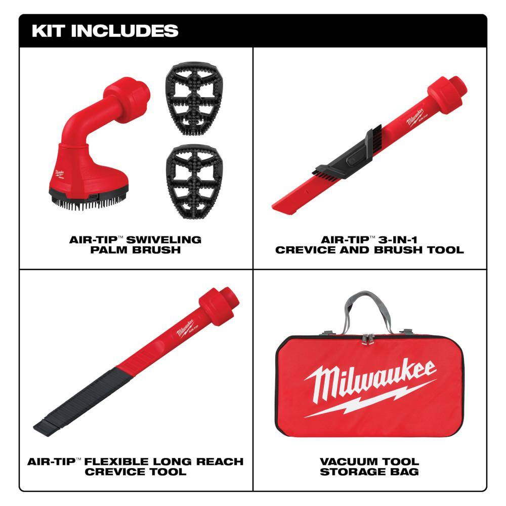 Milwaukee 49-90-2019A AIR-TIP Automotive Kit W/Crevice Tools. Utility Nozzle and Bag For Wet/Dry Shop Vacuums (4-Piece)