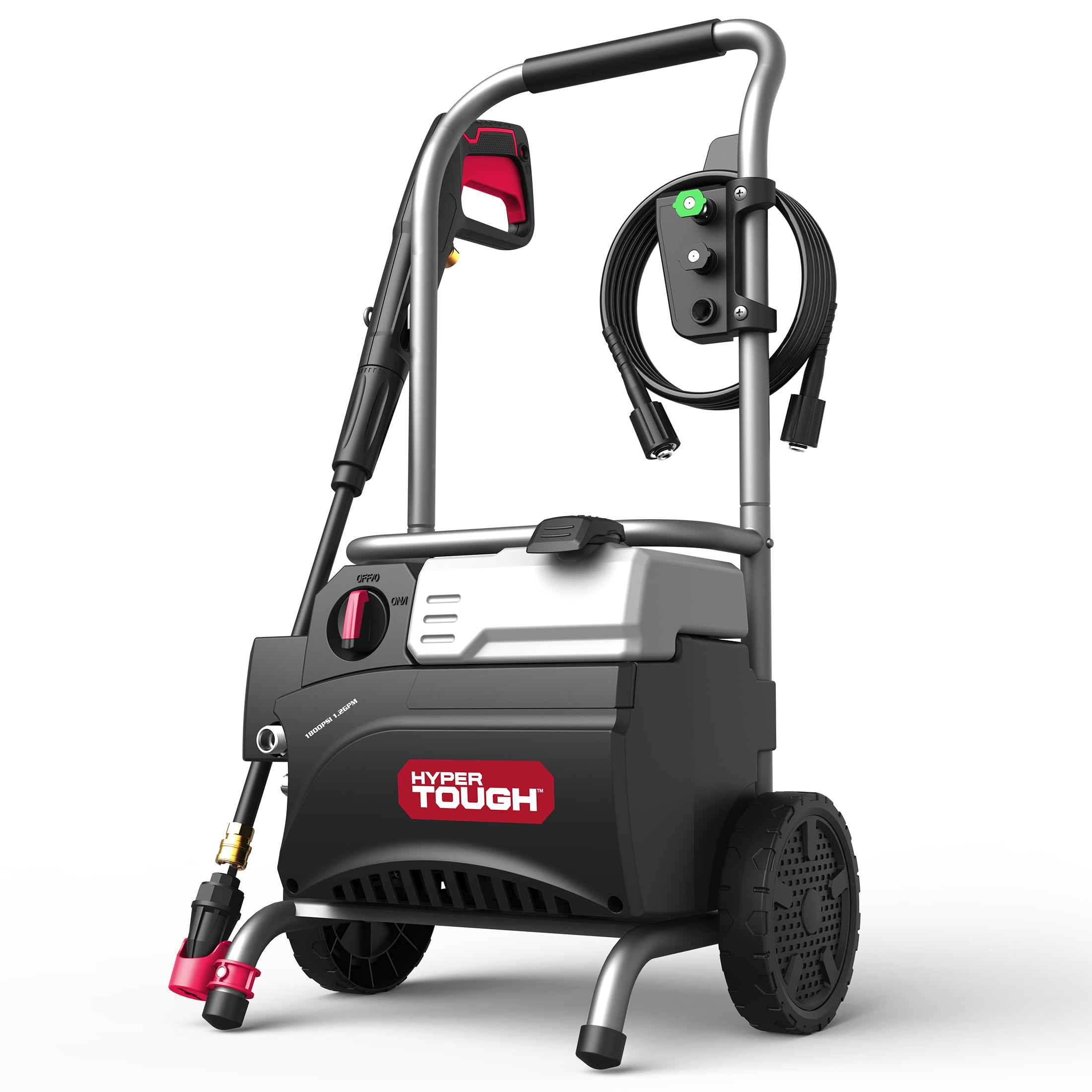 Hyper Tough Electric Pressure Washer 1800PSI Ideal for Car Wash Rugged Steel Frame. Red Black
