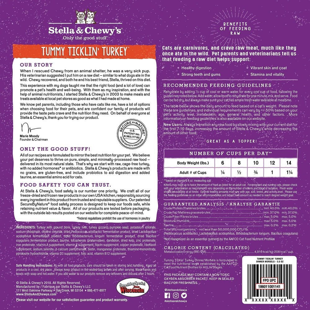 Stella and Chewy-s Tummy Ticklin- Turkey Dinner Morsels Freeze-Dried Raw Cat Food - Tummy Ticklin- Turkey - 18-oz bag