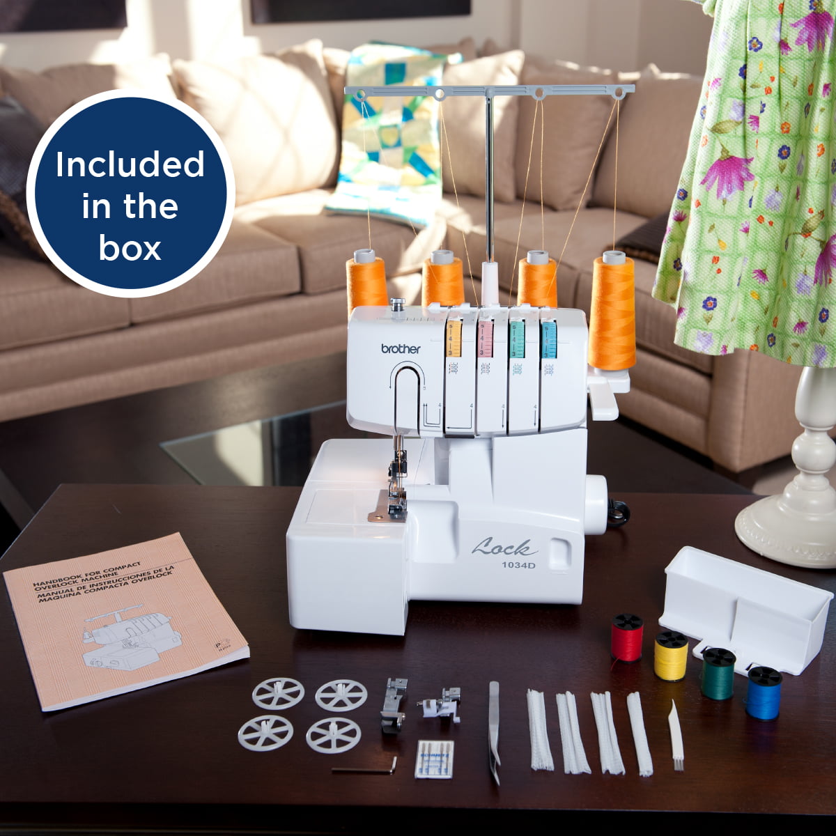 Brother 1034D 3 or 4 Thread Serger with Easy Lay In Threading. White