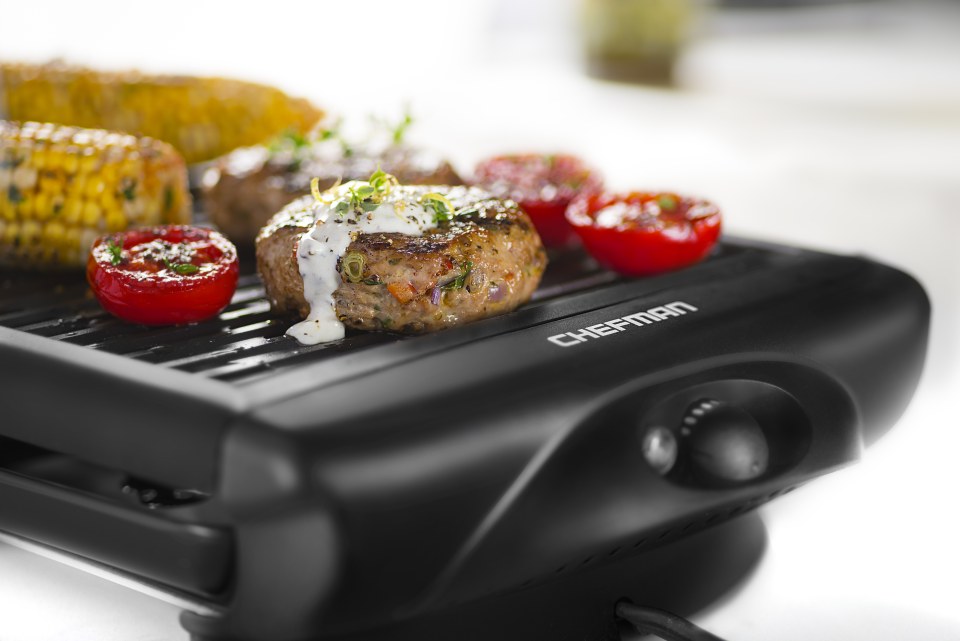Chefman Electric Smokeless Indoor Grill with Non-Stick Coating & Temperature Control. Black