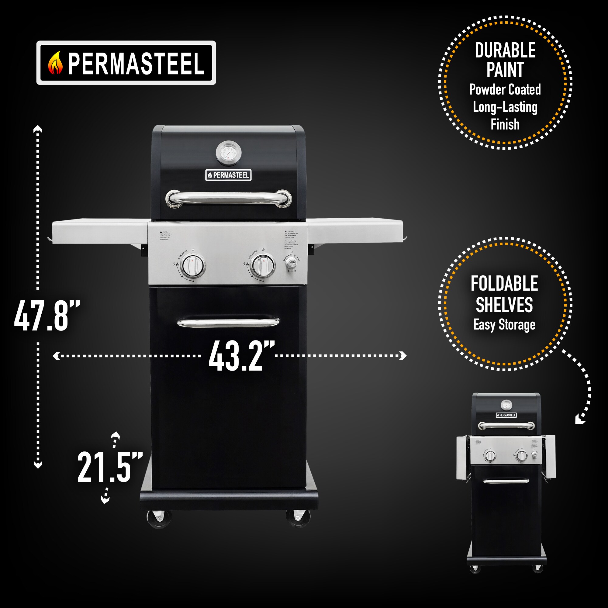 Permasteel Black 2-Burner Liquid Propane Gas Grill