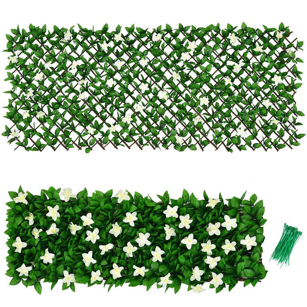 WELLFOR NP-HPY-10481WH-4 79 in. W x 39 in. D Willow and Polyester Faux Ivy Privacy Garden Fence with White Flower (4-Piece)