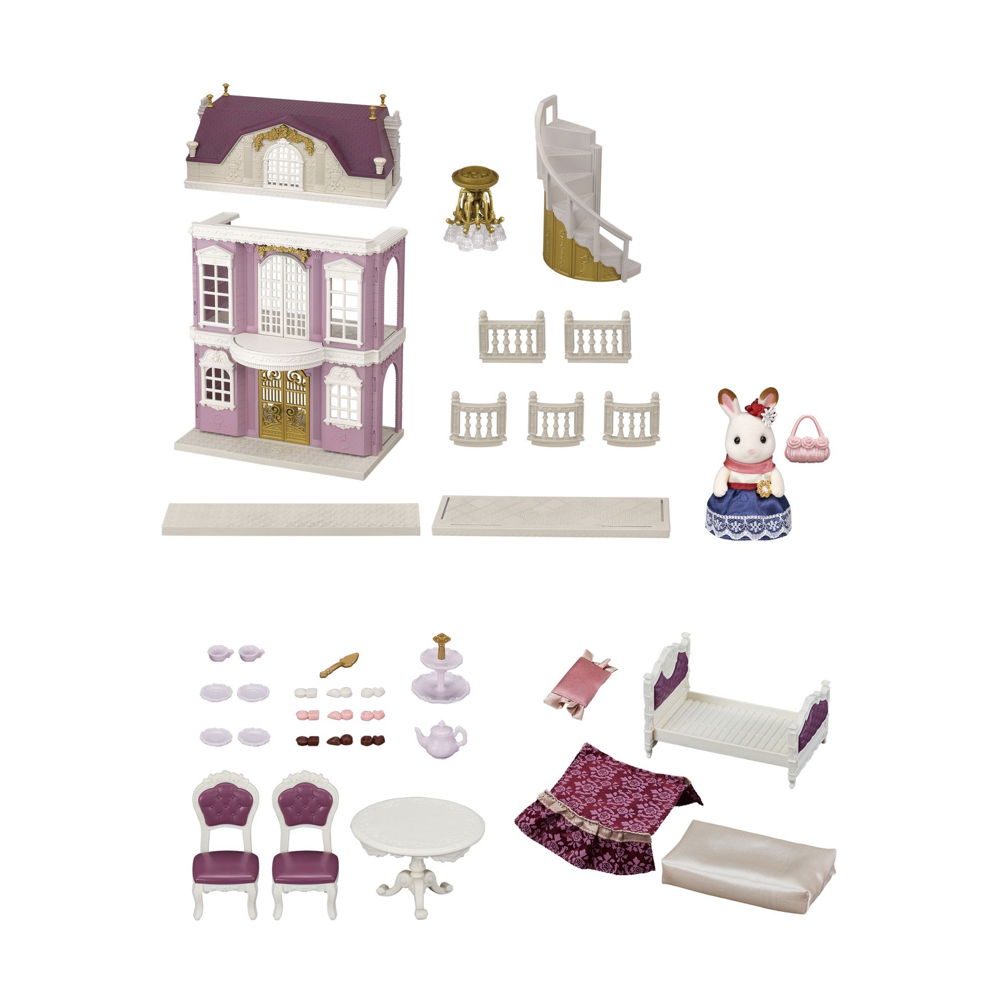 Calico Critters Town Series Elegant Town Manor Gift Set. Dollhouse Playset with Figure. Furniture and Accessories